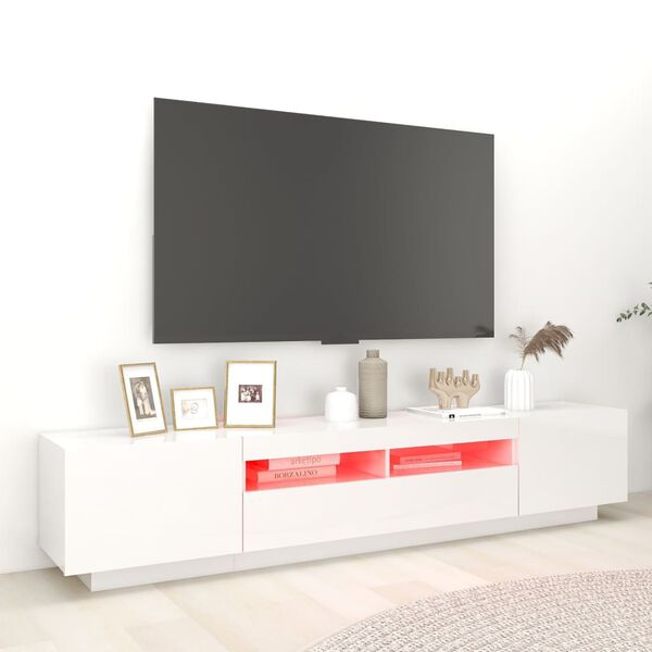 vidaXL TV skř&iacute;ňka s LED osvětlen&iacute;m b&iacute;l&aacute; s vysok&yacute;m leskem 200x35x40 cm