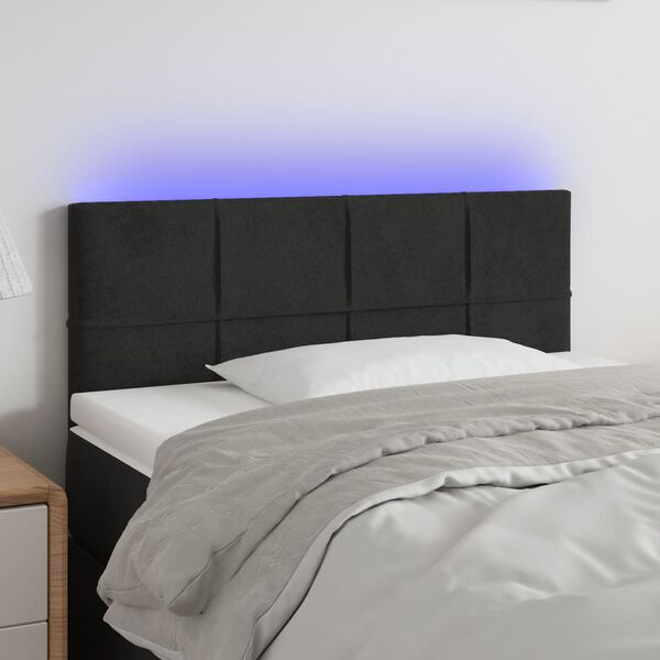 vidaXL Čelo postele s LED čern&eacute; 80 x 5 x 78/88 cm samet