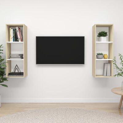 vidaXL Nástěnné TV skříňky 2 ks bílé a dub sonoma kompozitní dřevo