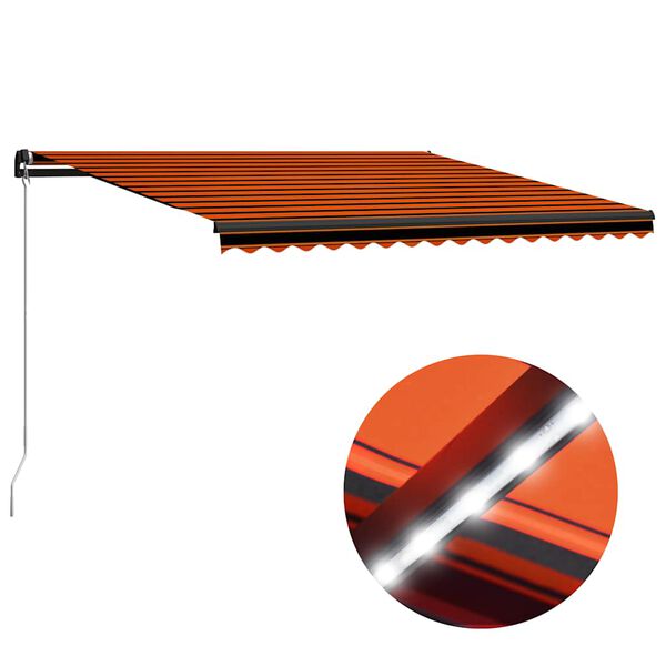 vidaXL Ručně zatahovac&iacute; mark&yacute;za s LED světlem 450x300 cm oranžovohněd&aacute;