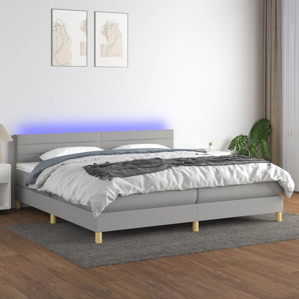 vidaXL Box spring postel s matrac&iacute; a LED světle &scaron;ed&aacute; 200x200 cm textil