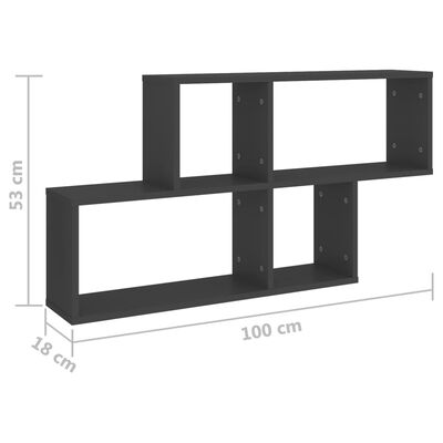 vidaXL Nástěnná police šedá 100 x 18 x 53 cm dřevotříska