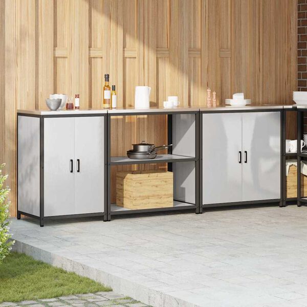 vidaXL Kuchyňsk&aacute; skladovac&iacute; sada s polic&iacute; 3 pcs Stř&iacute;brn&aacute; Nerezov&aacute; ocel