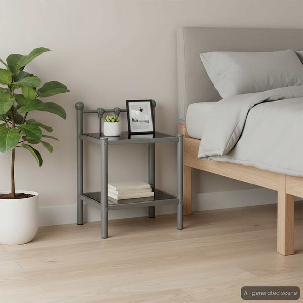 vidaXL Nočn&iacute; stolky 2 ks &scaron;ed&eacute; a čern&eacute; kov a sklo