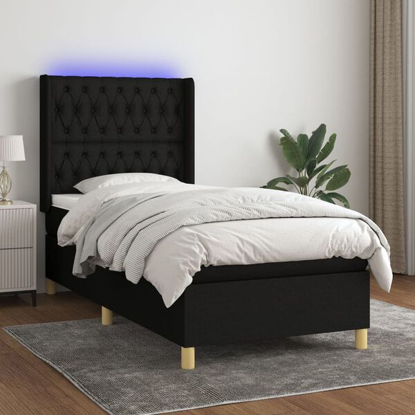 vidaXL Box spring postel s matrac&iacute; a LED čern&aacute; 90x200 cm textil