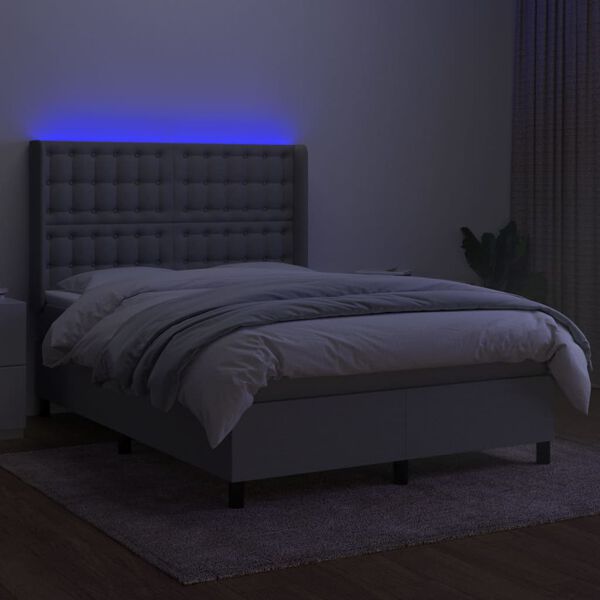 vidaXL Box spring postel s matrac&iacute; a LED světle &scaron;ed&aacute; 140x200 cm textil