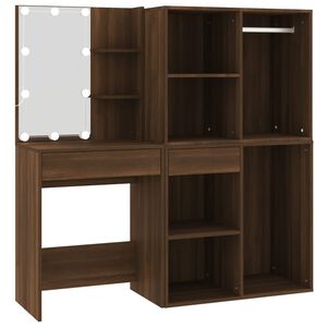 vidaXL LED toaletn&iacute; stolek se skř&iacute;ňkami hněd&yacute; dub kompozitn&iacute; dřevo