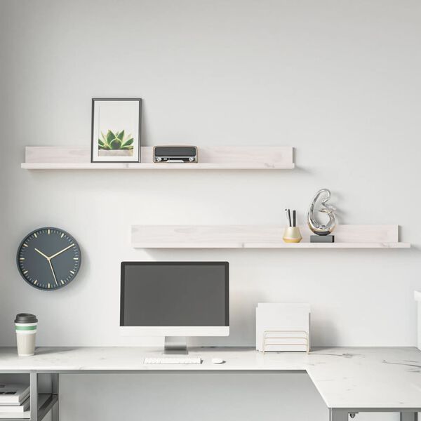 vidaXL N&aacute;stěnn&eacute; police 2 ks b&iacute;l&aacute; 110 x 11 x 9 cm masivn&iacute; borov&eacute; dřevo