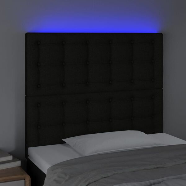 vidaXL Čelo postele s LED čern&eacute; 90x5x118/128 cm textil