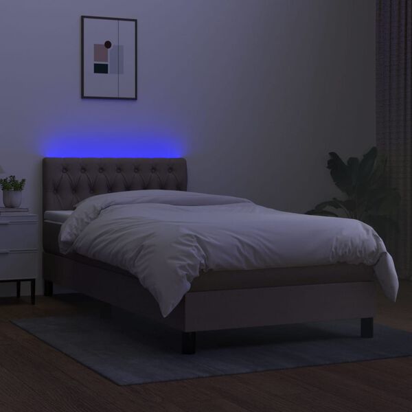 vidaXL Box spring postel s matrac&iacute; a LED taupe 100x200 cm textil