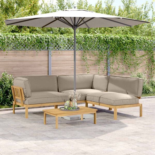 vidaXL Set pohovek s pol&scaron;t&aacute;řem 4 pcs Taupe Masivn&iacute; ak&aacute;tov&eacute; dřevo