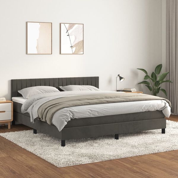 vidaXL Box spring postel s matrac&iacute; tmavě &scaron;ed&aacute; 180x200 cm samet