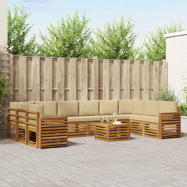 vidaXL Rohov&aacute; sofa sada s pol&scaron;t&aacute;řem 11 pcs Přirozen&aacute; a B&eacute;žov&aacute;