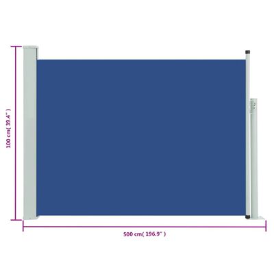 vidaXL Zatahovací boční markýza/zástěna na terasu 100 x 500 cm modrá