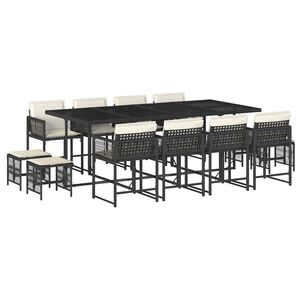 vidaXL 13d&iacute;ln&yacute; zahradn&iacute; j&iacute;deln&iacute; set s podu&scaron;kami čern&yacute; polyratan