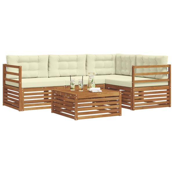 vidaXL Venkovn&iacute; pohovkov&aacute; souprava 5 pcs Přirozen&aacute; a Kr&eacute;mov&aacute;