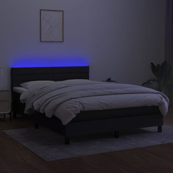 vidaXL Box spring postel s matrac&iacute; a LED čern&aacute; 140x190 cm textil