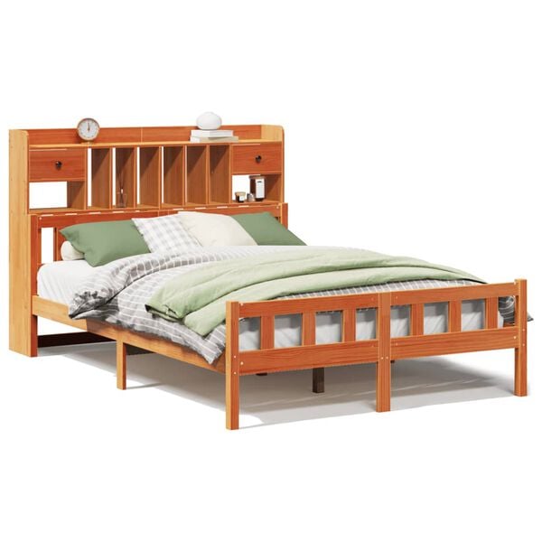 vidaXL Postel s knihovnou bez matrace 160 x 200 cm masivní borovice