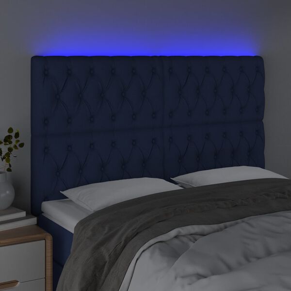 vidaXL Čelo postele s LED modr&aacute; 160x7x118/128 cm textil