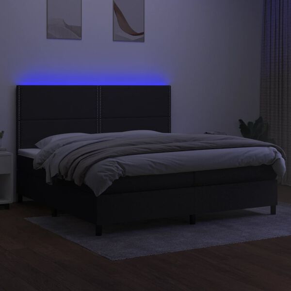 vidaXL Box spring postel s matrac&iacute; a LED čern&aacute; 200x200 cm textil