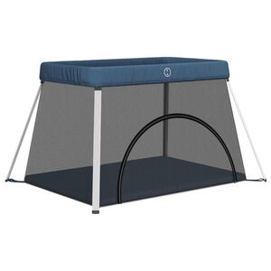 vidaXL Dětsk&aacute; ohr&aacute;dka s matrac&iacute; n&aacute;mořnick&aacute; modr&aacute; lněn&aacute; tkanina