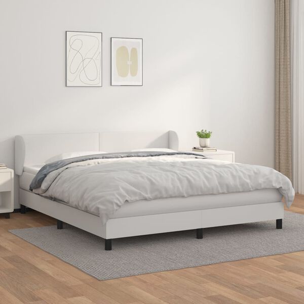 vidaXL Box spring postel s matrac&iacute; b&iacute;l&aacute; 160x200 cm uměl&aacute; kůže