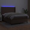 vidaXL Box spring postel s matrac&iacute; a LED hněd&aacute; 140x190 cm uměl&aacute; kůže