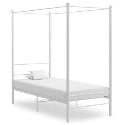 vidaXL Rám postele s nebesy bílý kovový 90 x 200 cm