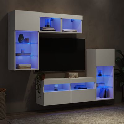 vidaXL 5dílná obývací stěna s LED osvětlením bílá kompozitní dřevo