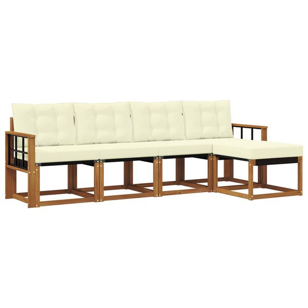 vidaXL Venkovn&iacute; pohovkov&aacute; souprava 5 pcs Přirozen&aacute; a Kr&eacute;mov&aacute;