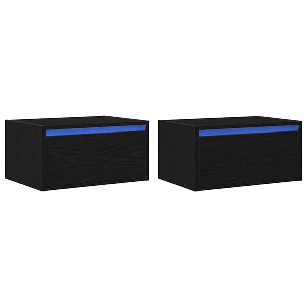 vidaXL N&aacute;stěnn&eacute; nočn&iacute; stolky s LED osvětlen&iacute;m 2 ks čern&yacute; dub