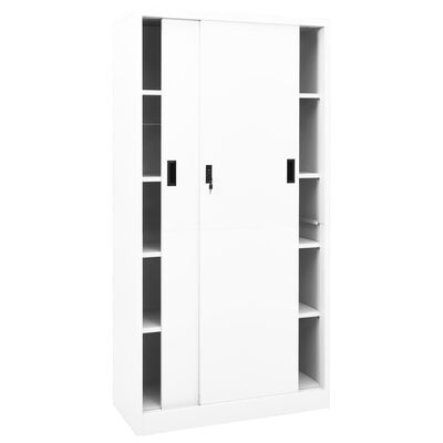 vidaXL Kancelářská skříň s posuvnými dveřmi bílá 90 x 40 x 180 cm ocel