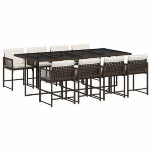 vidaXL 9d&iacute;ln&yacute; zahradn&iacute; j&iacute;deln&iacute; set s podu&scaron;kami hněd&yacute; polyratan