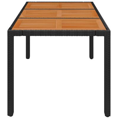vidaXL Zahradní stůl s dřevěnou deskou černý 150x90x75 cm polyratan