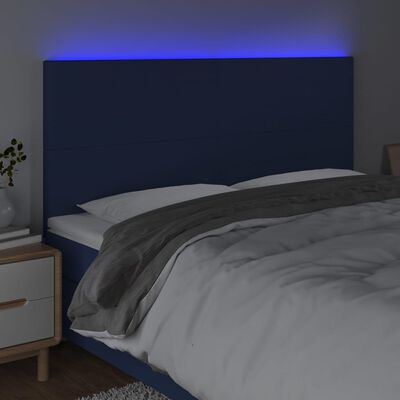 vidaXL Čelo postele s LED modrá 200x5x118/128 cm textil