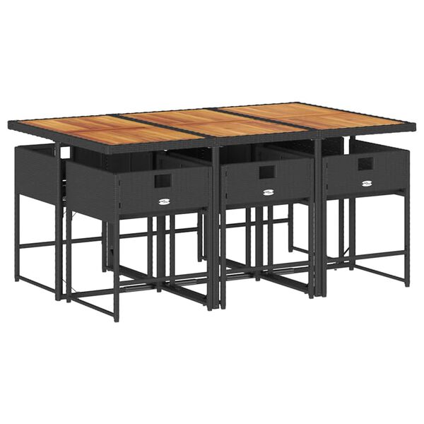 vidaXL 7d&iacute;ln&yacute; zahradn&iacute; j&iacute;deln&iacute; set s podu&scaron;kami čern&yacute; polyratan