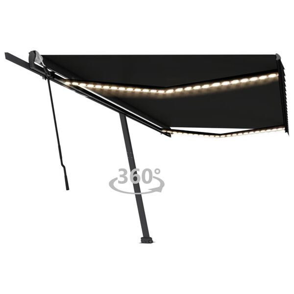 vidaXL Ručně zatahovací markýza s LED světlem 500 x 300 cm antracitová