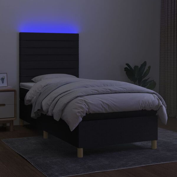vidaXL Box spring postel s matrac&iacute; a LED čern&aacute; 80 x 200 cm textil