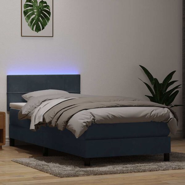 vidaXL Box spring postel s matrac&iacute; a LED tmavě &scaron;ed&aacute; 90x220 cm samet