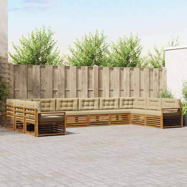 vidaXL Sedac&iacute; soupravy 10 pcs Přirozen&aacute; a B&eacute;žov&aacute; Masivn&iacute; ak&aacute;tov&eacute; dřevo