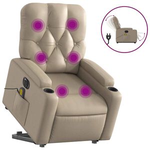 vidaXL Elektrick&eacute; zvedac&iacute; mas&aacute;žn&iacute; polohovac&iacute; křeslo cappuccino koženka