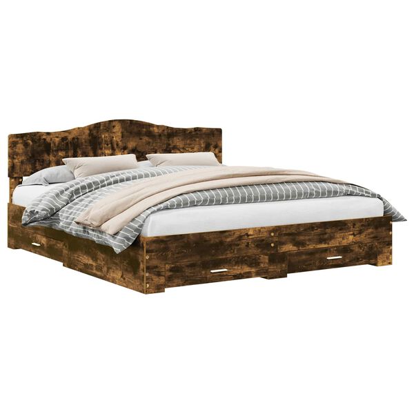 vidaXL R&aacute;m postele s čelo Kouřov&yacute; dub 200 x 200 cm kompozitn&iacute; dřevo