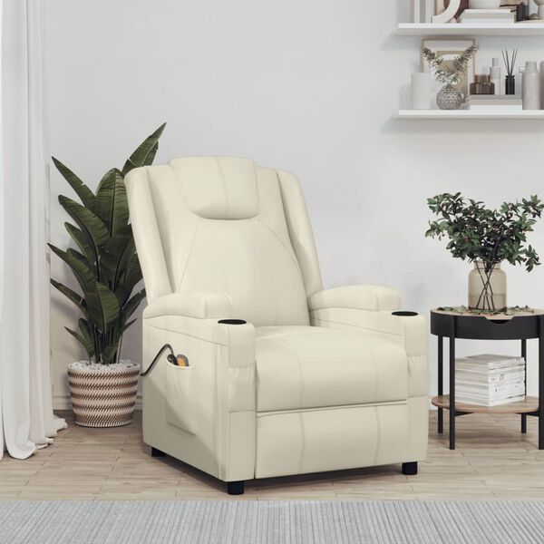 vidaXL Elektrick&eacute; mas&aacute;žn&iacute; křeslo kr&eacute;mově b&iacute;l&eacute; uměl&aacute; kůže