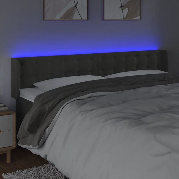 vidaXL Čelo postele s LED tmavě šedé 183 x 16 x 78/88 cm samet
