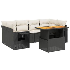 vidaXL 7d&iacute;ln&aacute; zahradn&iacute; sedac&iacute; souprava s podu&scaron;kami čern&aacute; polyratan