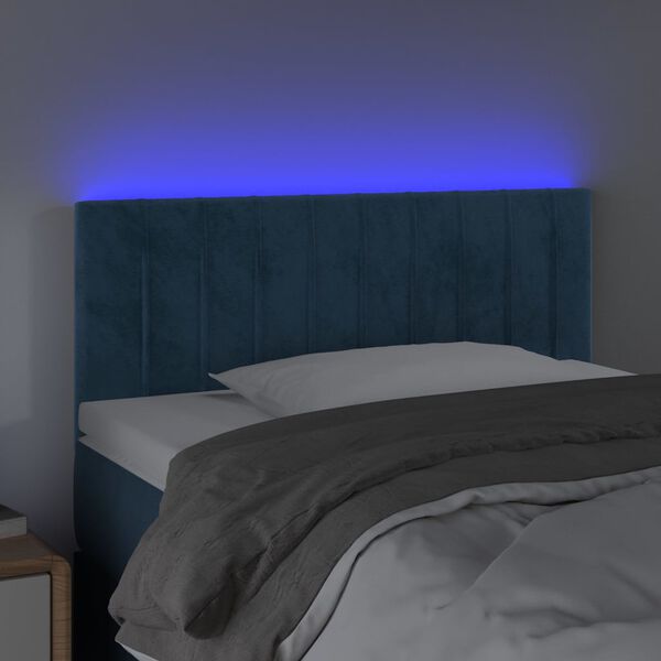 vidaXL Čelo postele s LED tmavě modr&eacute; 80 x 5 x 78/88 cm samet