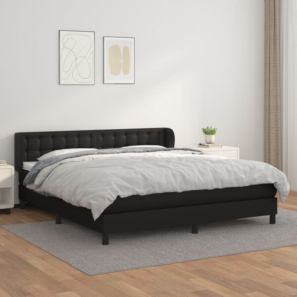 vidaXL Box spring postel s matrac&iacute; čern&aacute; 160x200 cm uměl&aacute; kůže
