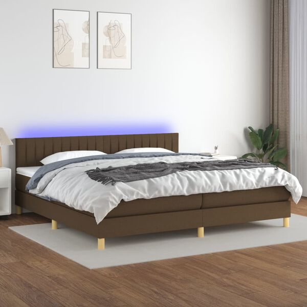 vidaXL Box spring postel s matrac&iacute; a LED tmavě hněd&aacute; 200x200 cm textil