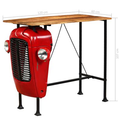 vidaXL Barový stůl Traktor z mangovníkového dřeva červený 60x120x107cm