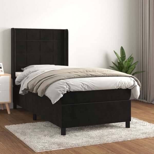 vidaXL Box spring postel s matrac&iacute; čern&aacute; 80 x 200 cm samet